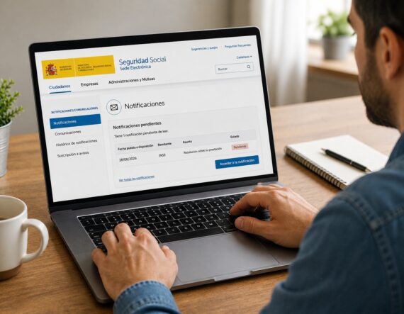 Trabajador consultando una notificación electrónica de la Seguridad Social