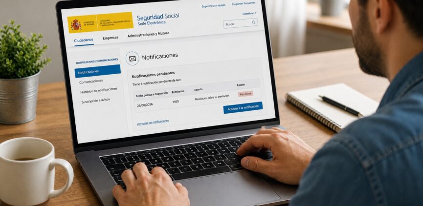 Trabajador consultando una notificación electrónica de la Seguridad Social